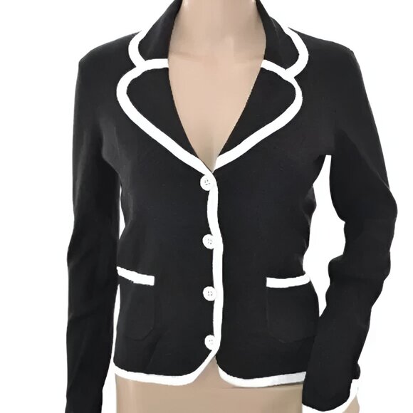 Ann Taylor Minimalist Black White Color Block Cardigan Sweater Knit Blazer S P - Picture 5 of 5